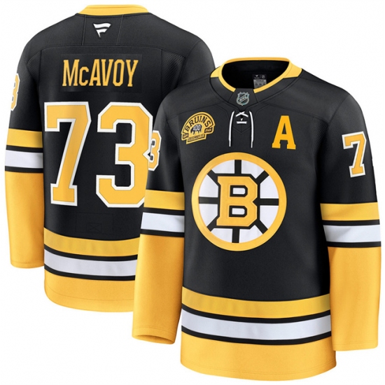 Men's Boston Bruins #73 Charlie McAvoy Black 100th Anniversary With Stitched Hockey Jersey - Ujersey