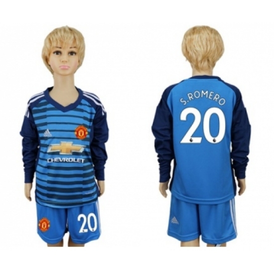 Manchester United #20 S.Romero Blue Long Sleeves Kid Soccer Club Jersey