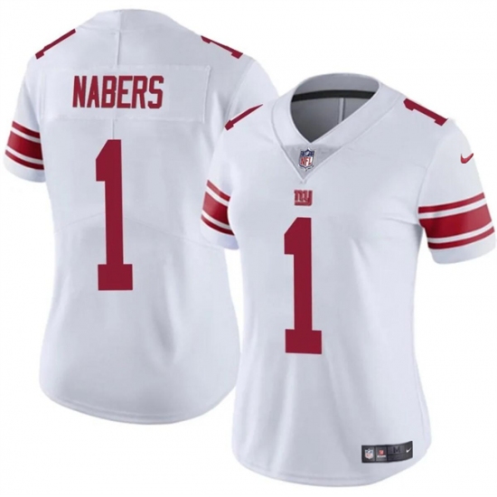 Women's New York Giants #1 Malik Nabers White Vapor Stitched Jersey(Run Small) - Ujersey