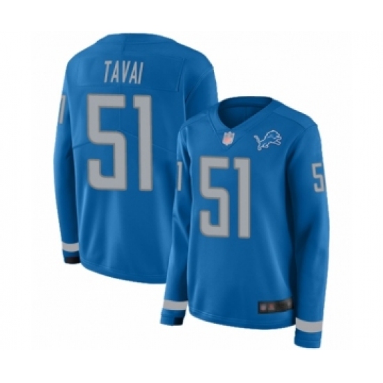 Women's Detroit Lions #51 Jahlani Tavai Limited Blue Therma Long Sleeve Football Jersey - Ujersey
