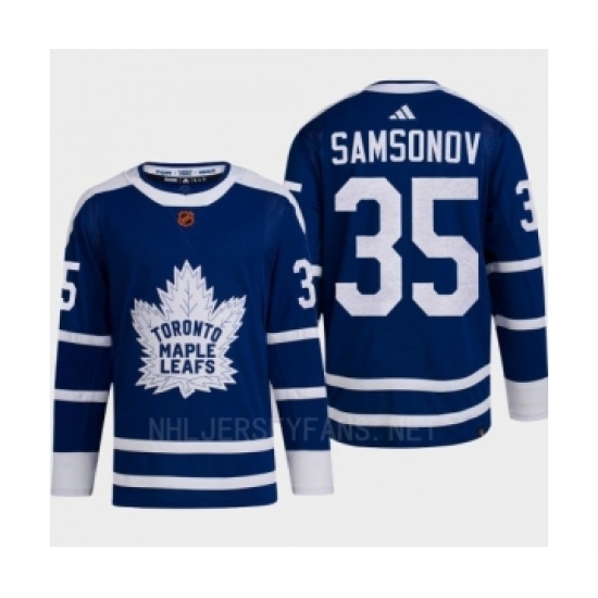 Men's Toronto Maple Leafs #35 Ilya Samsonov Blue 2022 Reverse Retro Primegreen Jersey