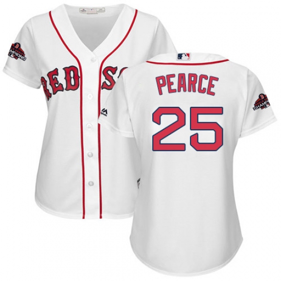 Women's Majestic Boston Red Sox #25 Steve Pearce Authentic White Home 2018 World Series Champions MLB Jersey - Ujersey