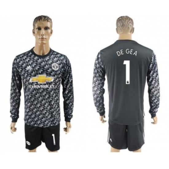 Manchester United #1 De Gea Black Long Sleeves Soccer Club Jersey