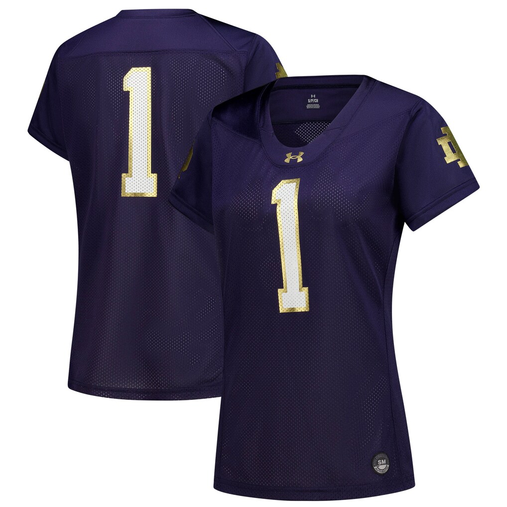 Women's Under Armour Navy Notre Dame Fighting Irish #1 Replica Football Jersey - Ujersey