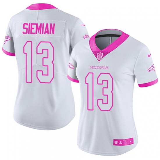 Women's Nike Denver Broncos #13 Trevor Siemian Limited White/Pink Rush Fashion NFL Jersey