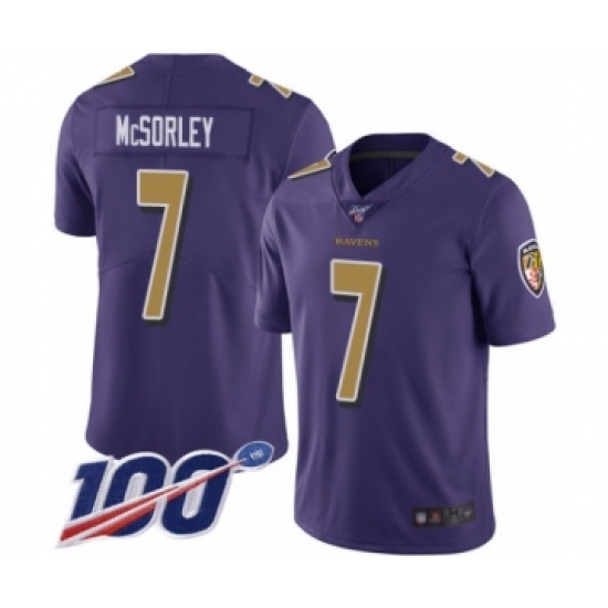 Men's Baltimore Ravens #7 Trace McSorley Limited Purple Rush Vapor Untouchable 100th Season Football Jersey - Ujersey