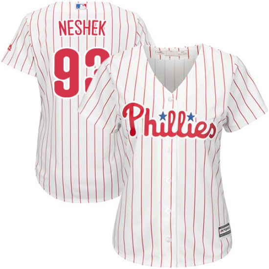 Women's Majestic Philadelphia Phillies #93 Pat Neshek Replica White/Red Strip Home Cool Base MLB Jersey - Ujersey