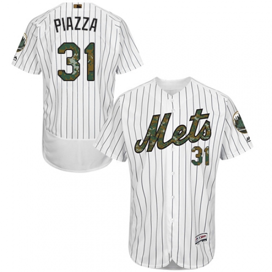 Men's Majestic New York Mets #31 Mike Piazza Authentic White 2016 Memorial Day Fashion Flex Base MLB Jersey - Ujersey