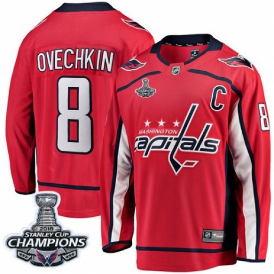 Men's Washington Capitals #8 Alex Ovechkin Fanatics Branded Red Home Breakaway 2018 Stanley Cup Final Champions NHL Jersey - Ujersey