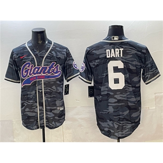 Men's New York Giants #6 Jaxson Dart Gray Camo With Cool Base Stitched Baseball Jersey - Ujersey