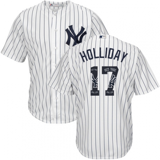 Men's Majestic New York Yankees #17 Matt Holliday Authentic White Team Logo Fashion MLB Jersey - Ujersey