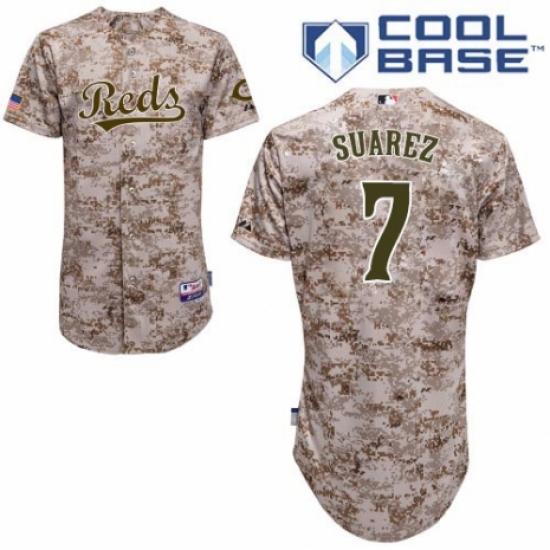 Men's Majestic Cincinnati Reds #7 Eugenio Suarez Replica Camo Alternate Cool Base MLB Jersey - Ujersey