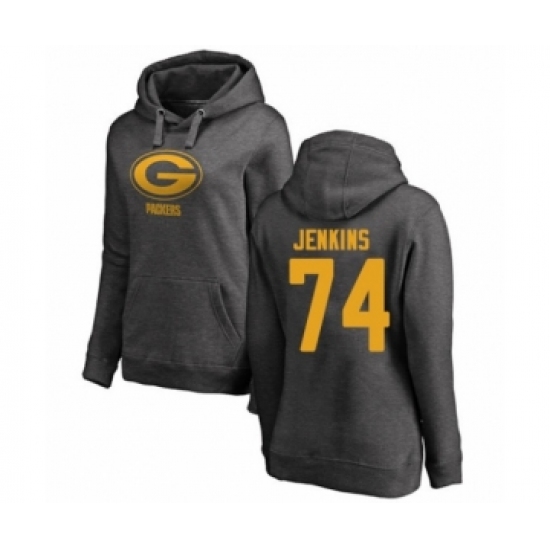 Football Women's Green Bay Packers #74 Elgton Jenkins Ash One Color Pullover Hoodie - Ujersey NHL