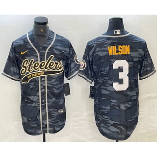 Men's Pittsburgh Steelers #3 Russell Wilson Camo With Cool Base Stitched Baseball Jersey - Ujersey