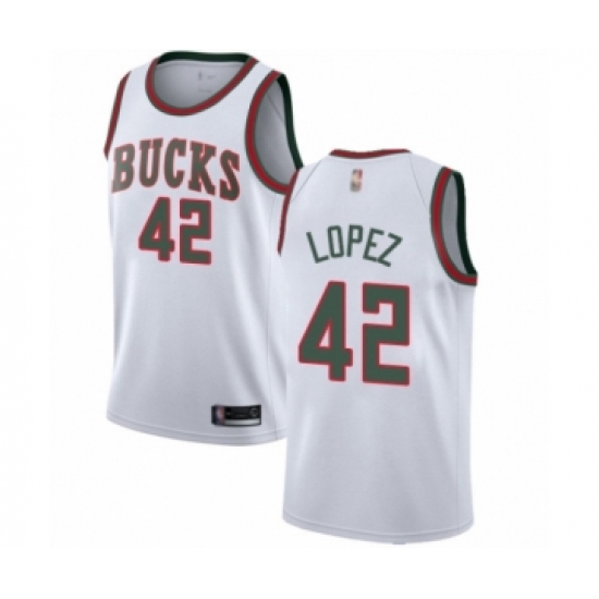 Youth Milwaukee Bucks #42 Robin Lopez Authentic White Fashion Hardwood Classics Basketball Jersey - Ujersey
