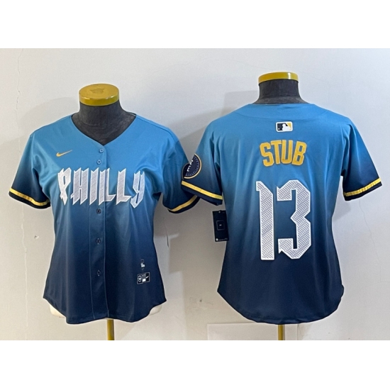 Women's Philadelphia Phillies #13 Stub Blue 2024 City Connect Limited Stitched Jersey - Ujersey