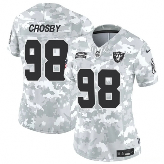 Women's Las Vegas Raiders #98 Maxx Crosby 2024 F.U.S.E Arctic Camo Salute To Service Limited Stitched Jersey(Run Small) - Ujersey