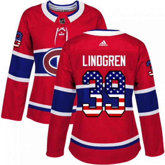 Women's Adidas Montreal Canadiens #39 Charlie Lindgren Authentic Red USA Flag Fashion NHL Jersey - Ujersey