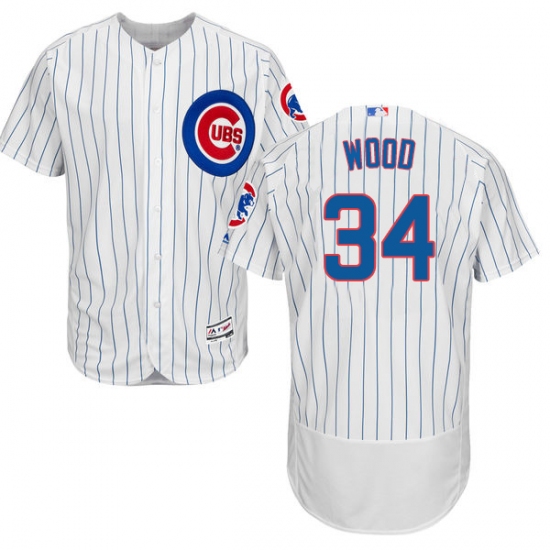 Men's Majestic Chicago Cubs #34 Kerry Wood White Home Flex Base Authentic Collection MLB Jersey - Ujersey