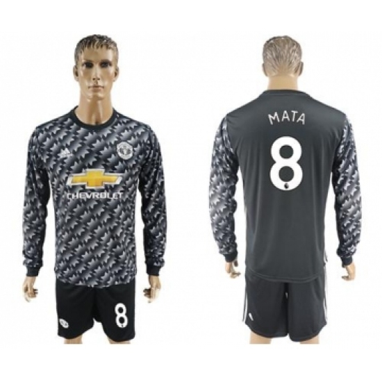 Manchester United #8 Mata Black Long Sleeves Soccer Club Jersey