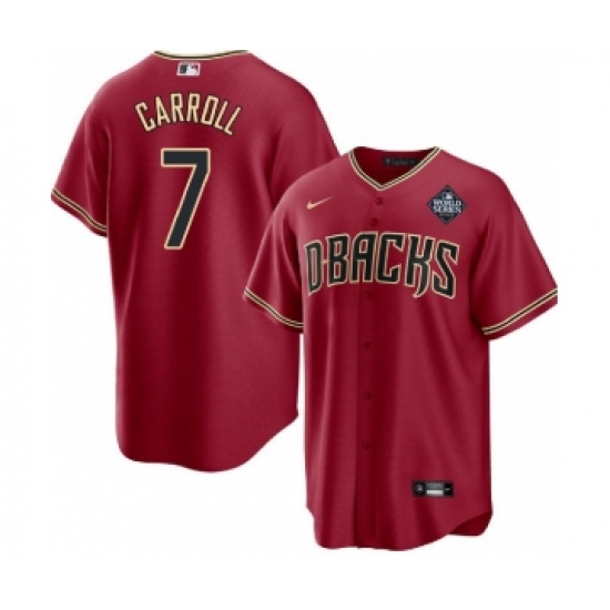 Men's Arizona Diamondbacks #7 Corbin Carroll Red 2023 World Series Cool Base Stitched Baseball Jersey - Ujersey