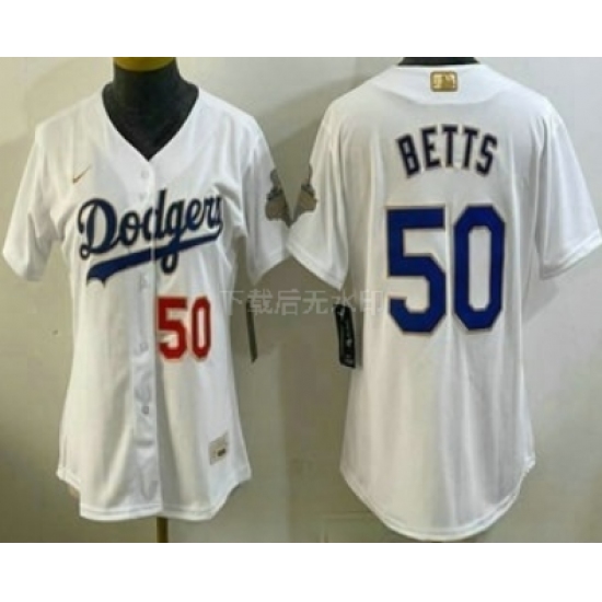 Women's Los Angeles Dodgers #50 Mookie Betts White 2026 Gold Collection Stadium Jersey - Ujersey