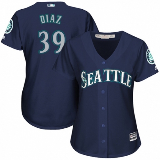 Women's Majestic Seattle Mariners #39 Edwin Diaz Replica Navy Blue Alternate 2 Cool Base MLB Jersey - Ujersey