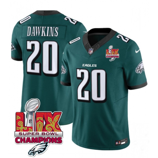 Men's Philadelphia Eagles #20 Brian Dawkins Green 2025 Eagles Logo Super Bowl LIX New F.U.S.E. Vapor Limited Football Stitched Jersey - Ujersey