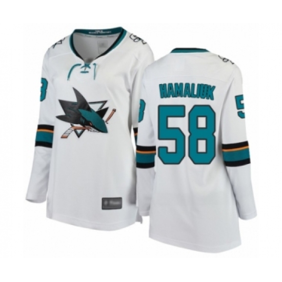 Women's San Jose Sharks #58 Dillon Hamaliuk Fanatics Branded White Away Breakaway Hockey Jersey - Ujersey