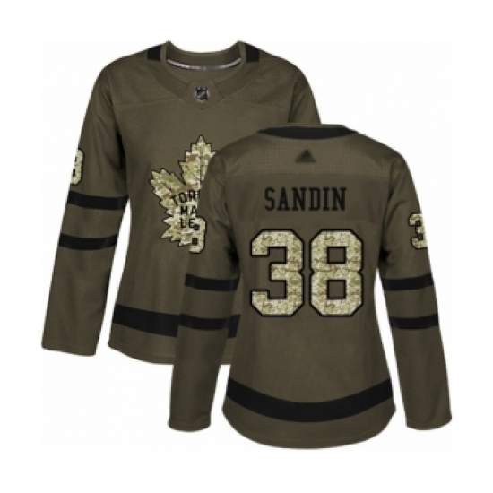 Women's Toronto Maple Leafs #38 Rasmus Sandin Authentic Green Salute to Service Hockey Jersey - Ujersey