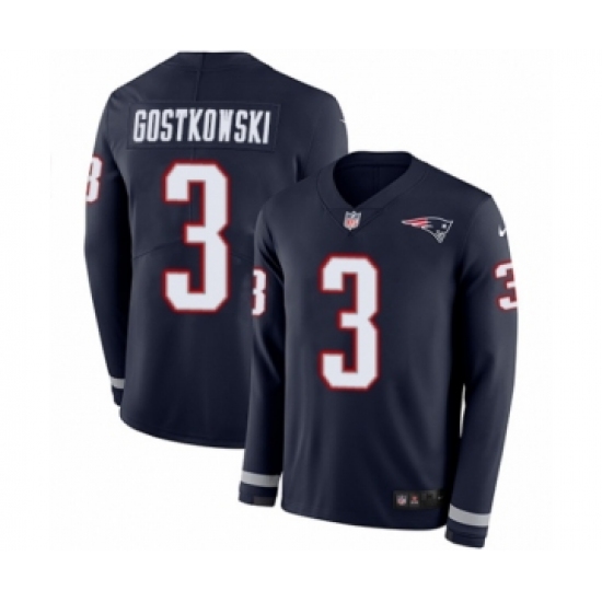 Men's Nike New England Patriots #3 Stephen Gostkowski Limited Navy Blue Therma Long Sleeve NFL Jersey - Ujersey