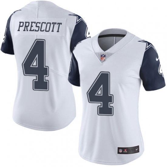 Women's Nike Dallas Cowboys #4 Dak Prescott Limited White Rush Vapor Untouchable NFL Jersey - Ujersey