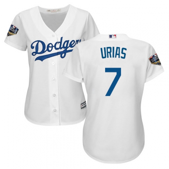 Women's Majestic Los Angeles Dodgers #7 Julio Urias Authentic White Home Cool Base 2018 World Series MLB Jersey - Ujersey
