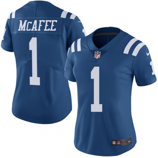 Women's Nike Indianapolis Colts #1 Pat McAfee Limited Royal Blue Rush Vapor Untouchable NFL Jersey - Ujersey