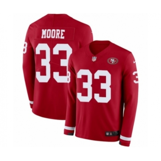 Men's Nike San Francisco 49ers #33 Tarvarius Moore Limited Red Therma Long Sleeve NFL Jersey - Ujersey