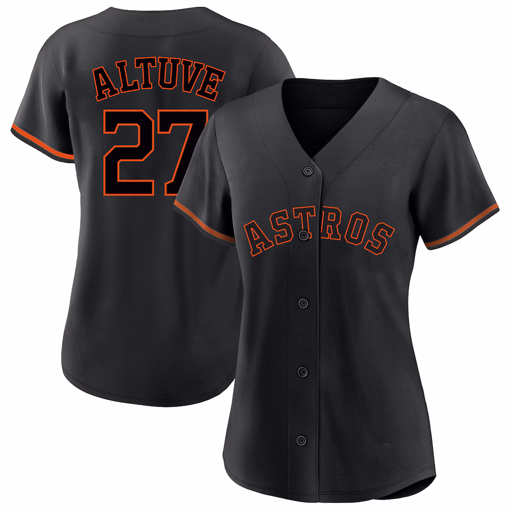 Women's Houston Astros Jose Altuve Profile Black Plus Size Player Name & Number Fashion Jersey