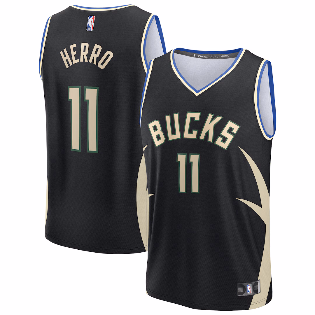 Youth Milwaukee Bucks Tyler Herro Fanatics Black Fast Break Replica Jersey - Statement Edition