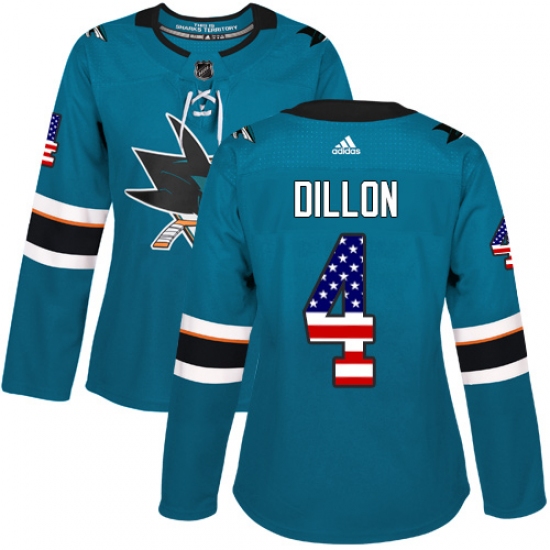 Women's Adidas San Jose Sharks #4 Brenden Dillon Authentic Teal Green USA Flag Fashion NHL Jersey - Ujersey