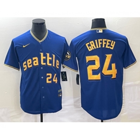 Men's Seattle Mariners #24 Ken Griffey Number Blue 2023 City Connect Cool Base Stitched Jersey - Ujersey