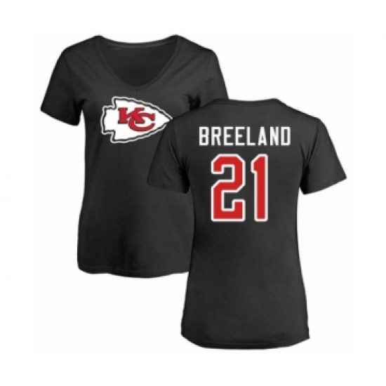 Football Women's Kansas City Chiefs #21 Bashaud Breeland Black Name & Number Logo Slim Fit T-Shirt - Ujersey