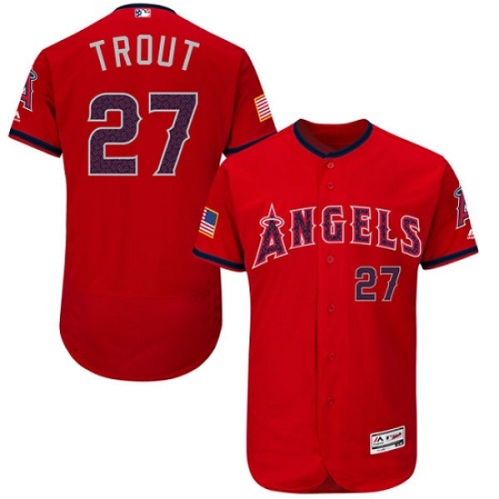 Men's Majestic Los Angeles Angels of Anaheim #27 Mike Trout Authentic Red Fashion Stars & Stripes Flex Base MLB Jersey - Ujersey