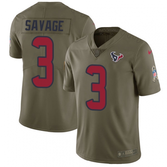 Men's Nike Houston Texans #3 Tom Savage Limited Olive 2017 Salute to Service NFL Jersey - Ujersey