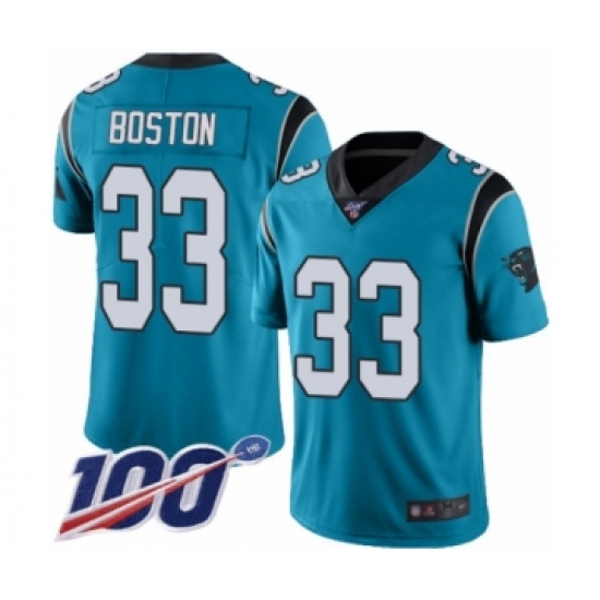 Men's Carolina Panthers #33 Tre Boston Limited Blue Rush Vapor Untouchable 100th Season Football Jersey - Ujersey