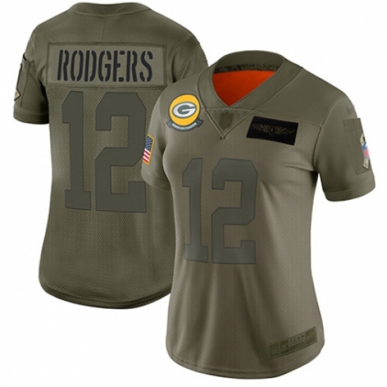 Women's Green Bay Packers #12 Aaron Rodgers Limited Camo 2019 Salute to Service Football Jersey - Ujersey