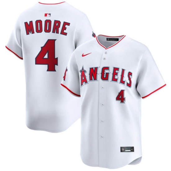 Men's Los Angeles Angels #4 Christian Moore White Home Limited Stitched Baseball Jersey - Ujersey