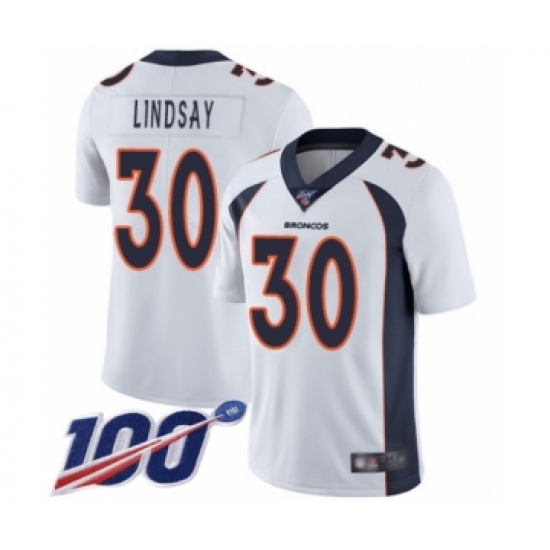 Men's Nike Denver Broncos #30 Phillip Lindsay White Vapor Untouchable Limited Player 100th Season NFL Jersey - Ujersey