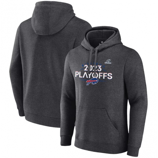 Men's Buffalo Bills Heather Charcoal 2023 Playoffs Fleece Pullover Hoodie - Ujersey NHL