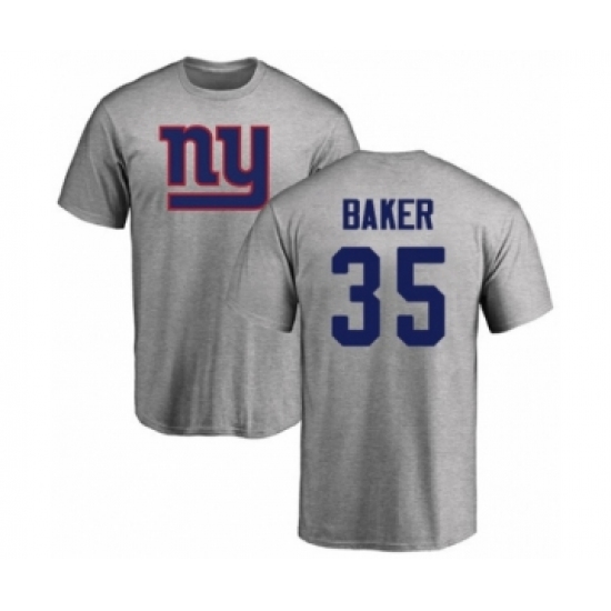 Football New York Giants #35 Deandre Baker Ash Name & Number Logo T-Shirt - Ujersey
