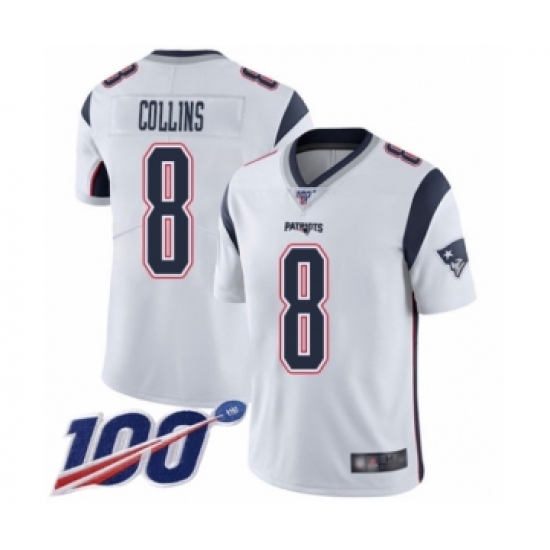 Men's New England Patriots #8 Jamie Collins White Vapor Untouchable Limited Player 100th Season Football Jersey - Ujersey