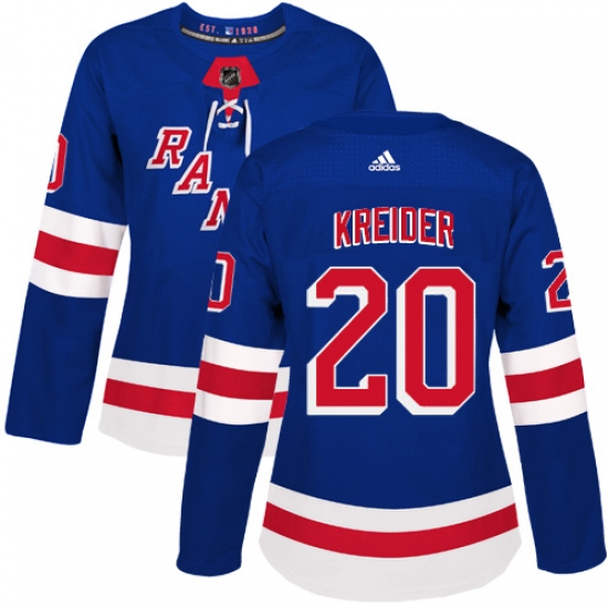 Women's Adidas New York Rangers #20 Chris Kreider Authentic Royal Blue Home NHL Jersey - Ujersey